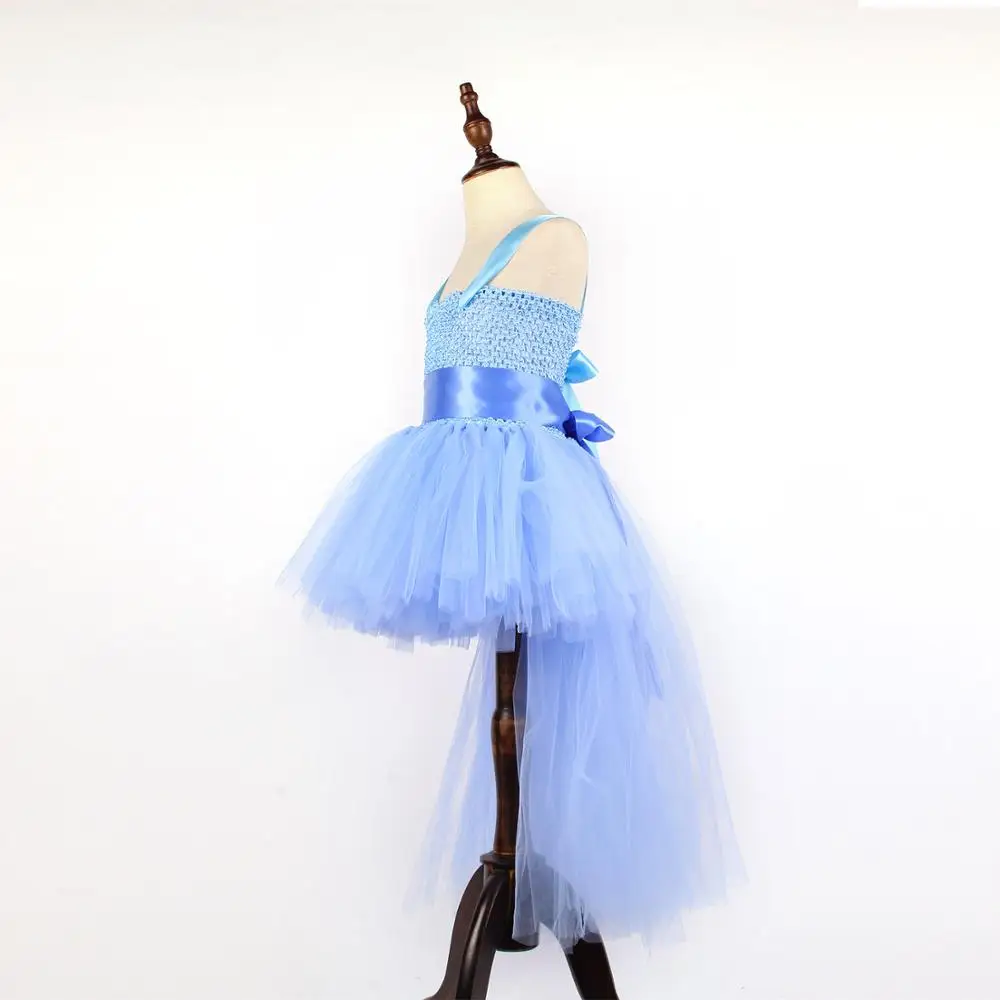 AY564 Blue Однотонное бальное платье для девочек; Детский костюм на Хеллоуин; вечернее платье для девочек; Детские праздничные платья из тюля с v-образным вырезом на день рождения - Цвет: AY564 Blue