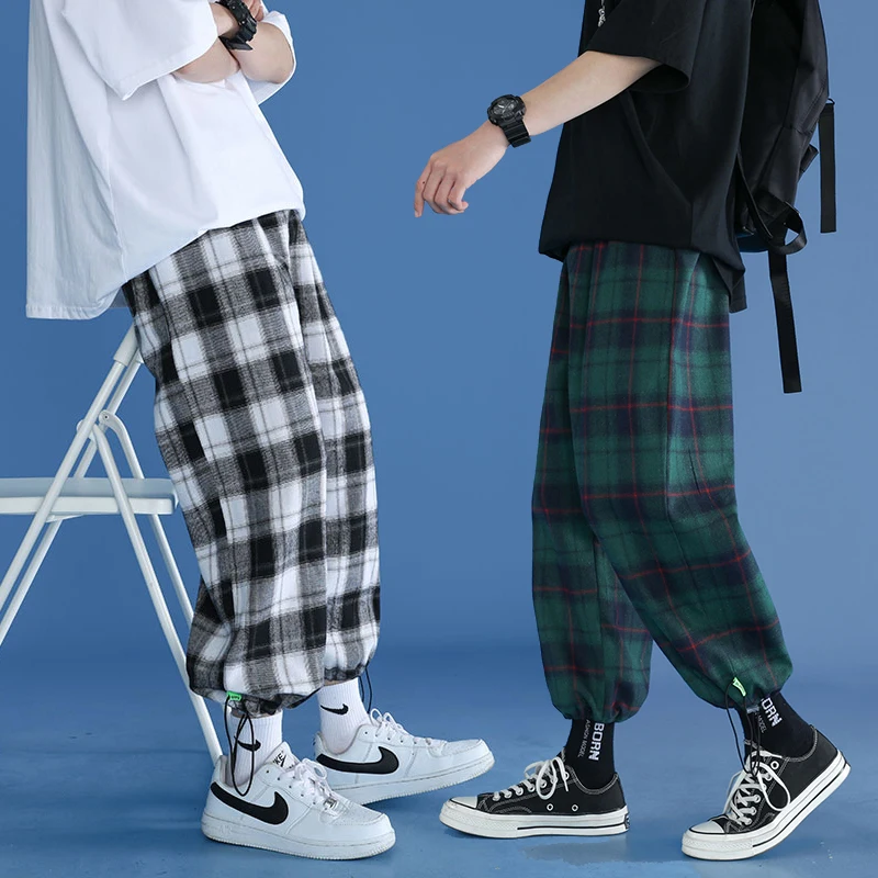 

Trendy Plaid Streetwear Pants Men's 2021 New Comfortable Pant Summer Loose Comfortable Casual All-match Korean Joggers Trousers