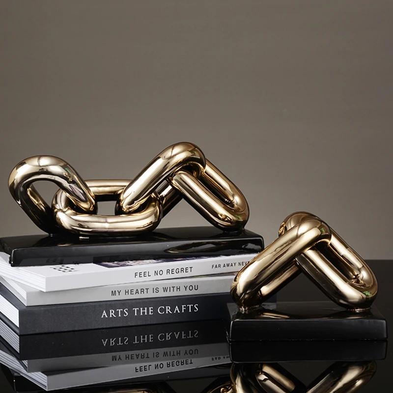 

Nordic golden chain sculpture decorations office study desktop ceramic crafts Figurines Ring Chain Porcelain Home decor ornament