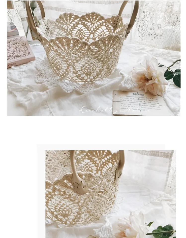 

Floral Lace Fruit Luxury Storage Basket Woven Simple Desk Organizer Serving Tray Bedroom Cesto Ropa Sucia Storage Basket EK50SB