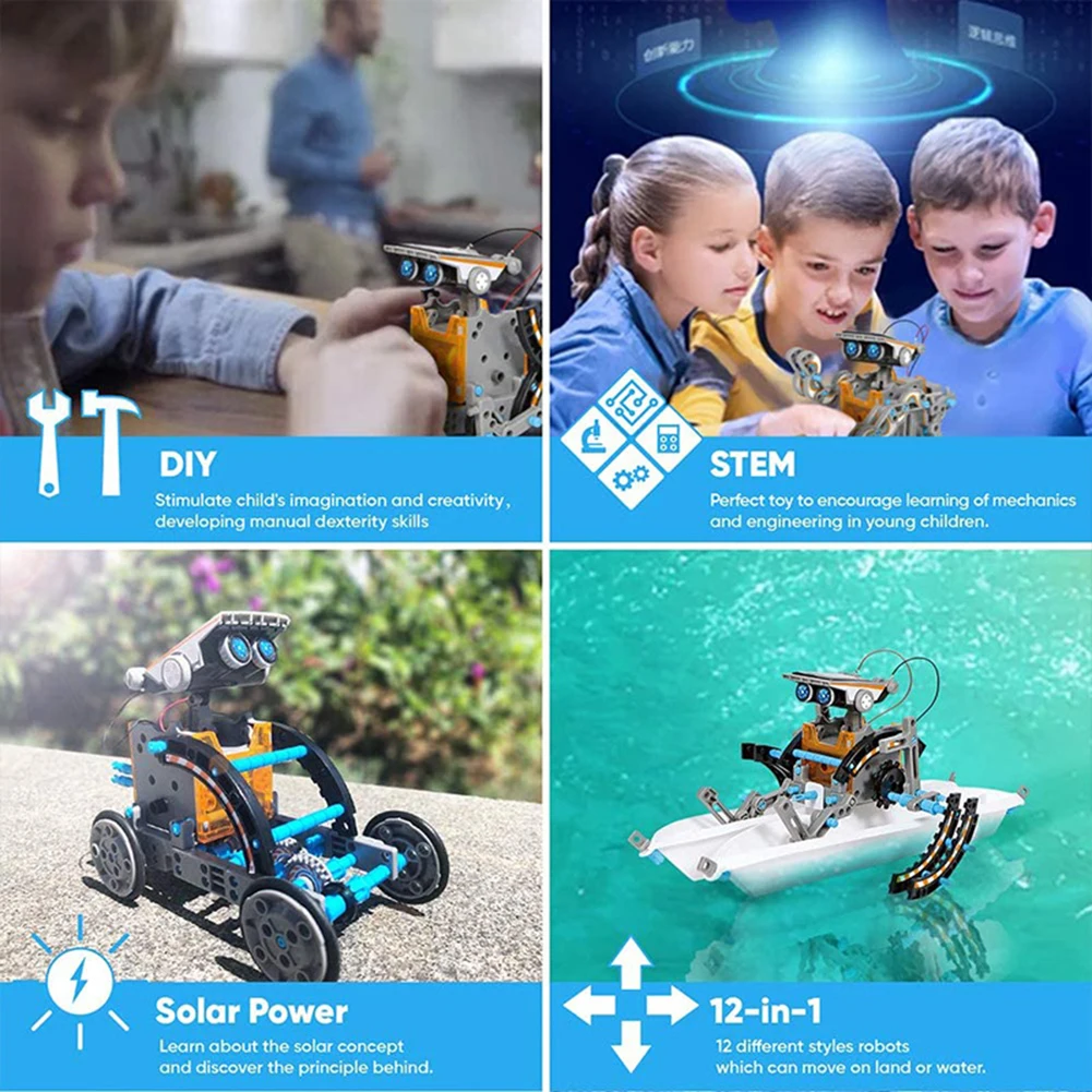 12 in 1 Solar Robot DIY Science Experiment Assembled Toy Kit STEM Learning Educational Creative Gift for Children Kids | Игрушки и хобби