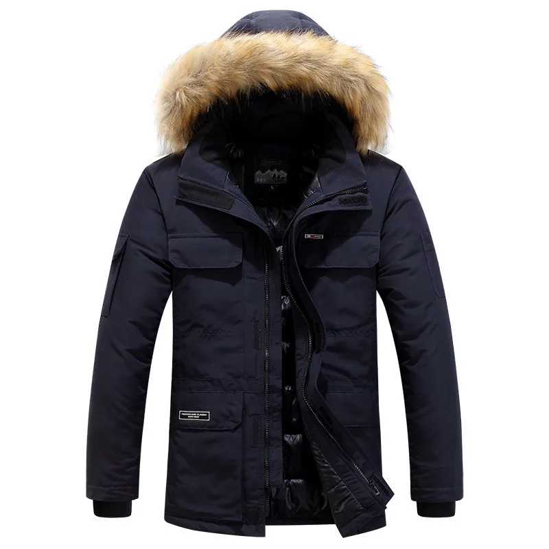 Fashion Male Winter High-grade Thermal Insulation Hooded Cotton-padded Clothes with Fleece slim Fit Mink collar Casual jacket