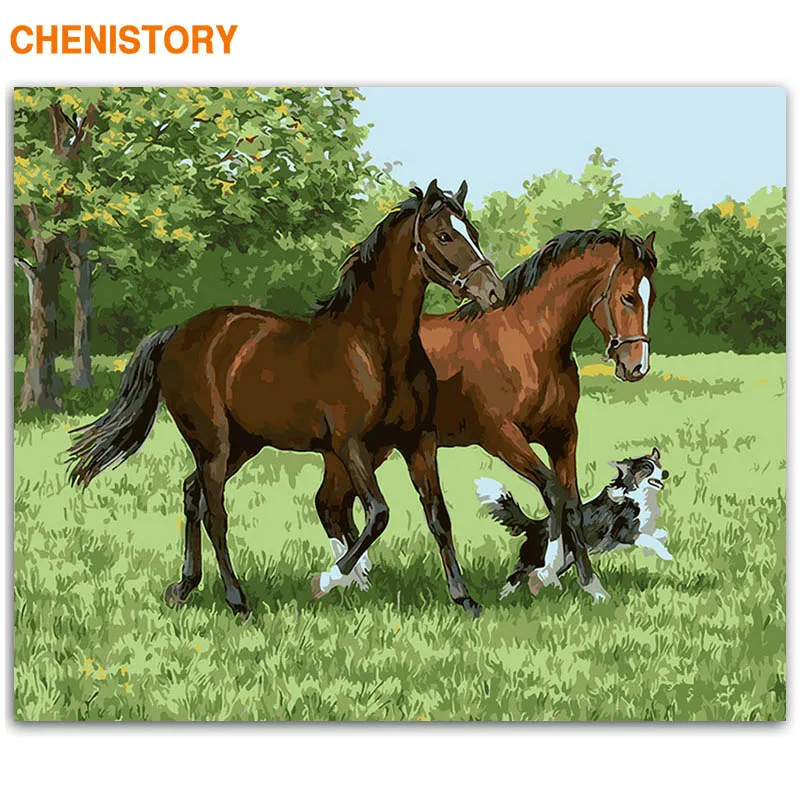 

CHENISTORY Frame DIY Painting By Numbers Kits Horse Animal Acrylic Paint By Numbers Handpainted Oil Painting For Home Decor Arts