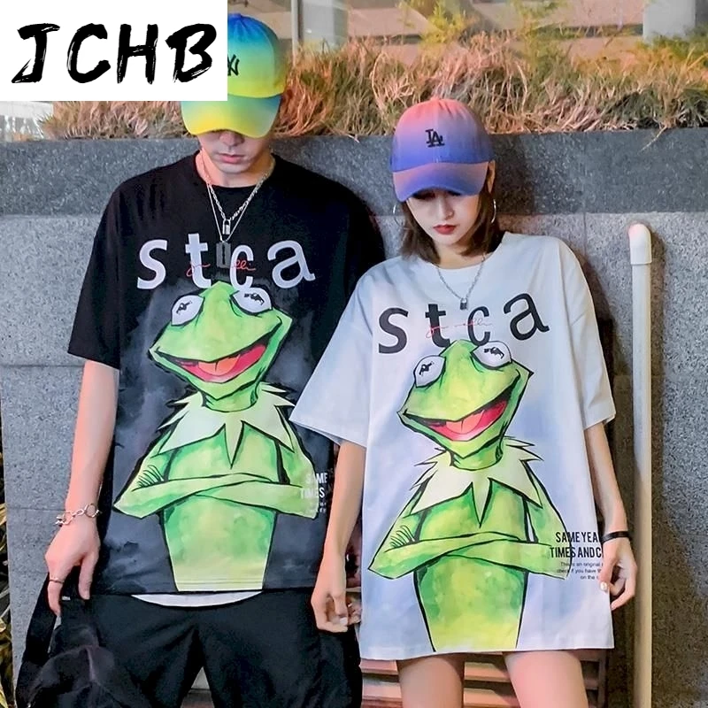 

2021 T-shirt National Tide Trend Summer Graffiti Cartoon Frog Wild Ins Short-sleeved Male Tide Couple Loose Casual Half-sleeved