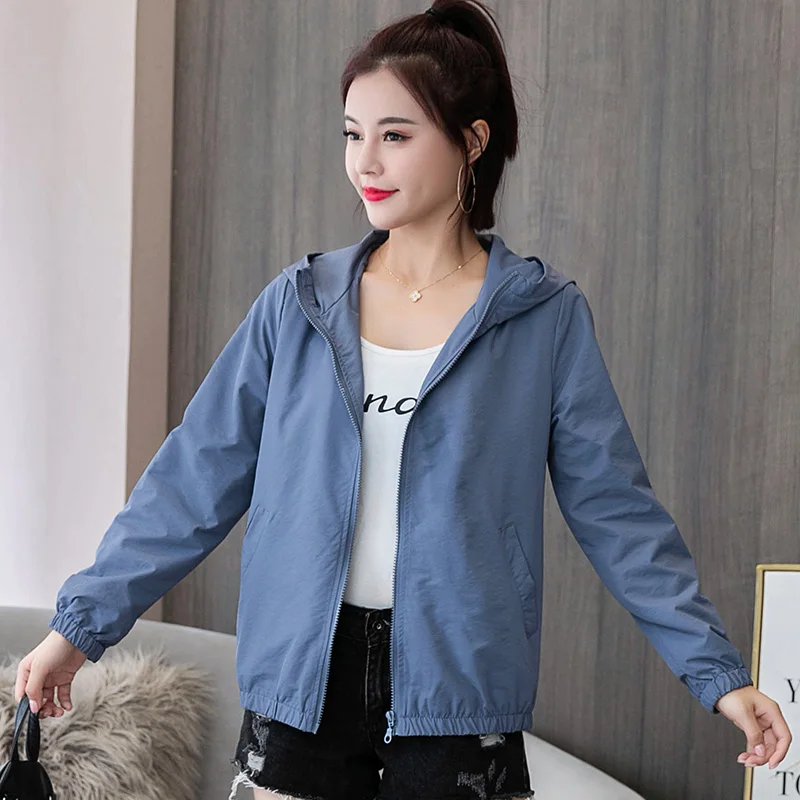 

2021 Spring Jackets Women Basic Hooded Jacket Zipper Causal Solid Windbreaker Lightweight Woman Hooded Jacket Coat Veste Femme
