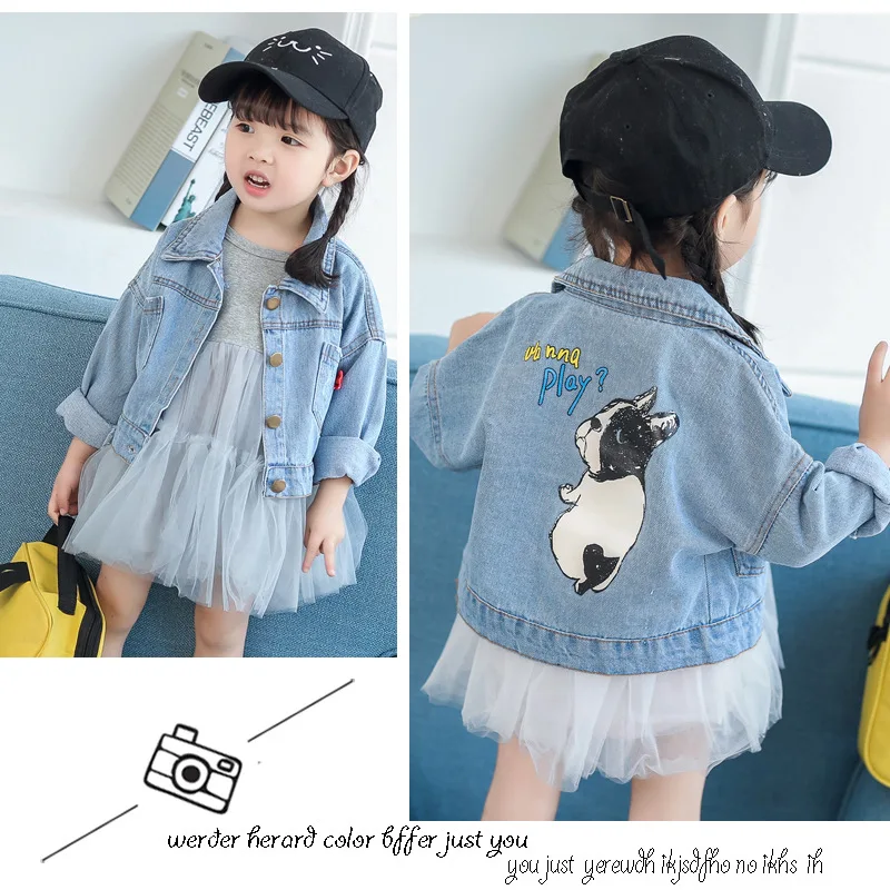 Джинсовая куртка для девочек пальто новое модное Детское с цветочной вышивкой на