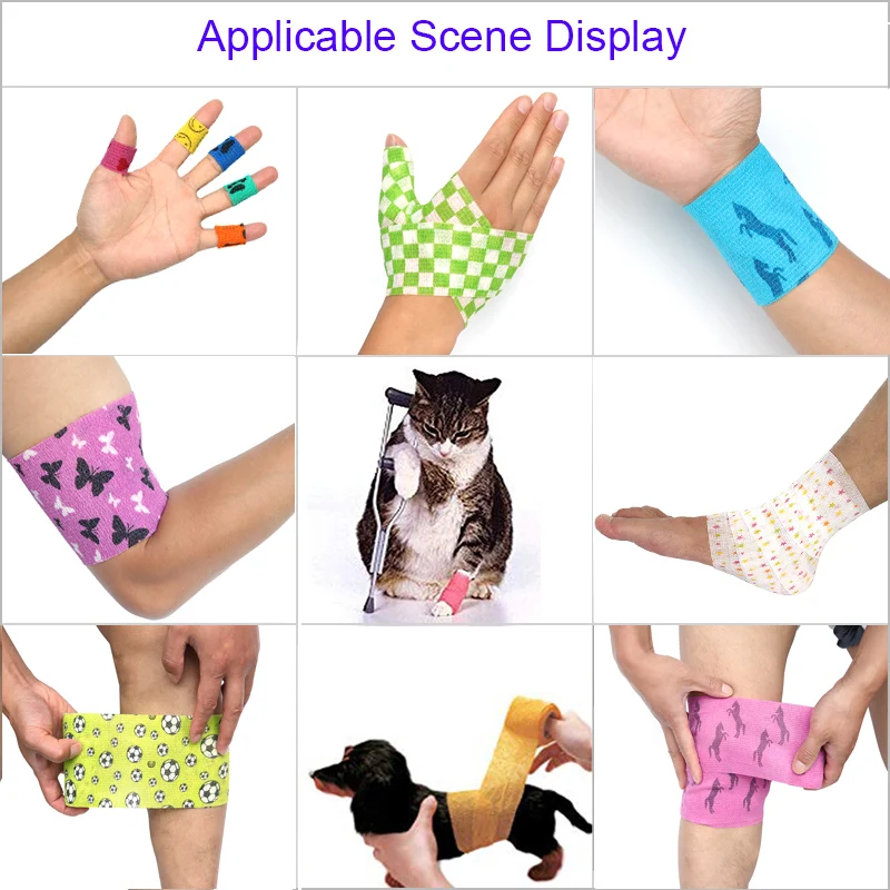 

1 Pcs Printed Medical Self Adhesive Elastic Bandage 4.5m Colorful Sports Wrap Tape for Finger Joint Knee First Aid Kit Pet Tape