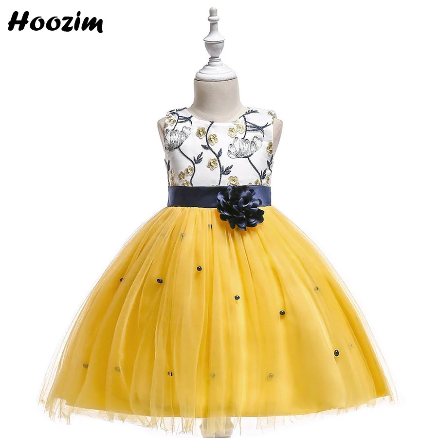 Пышное вечернее платье для девочек желтое Тюлевое без рукавов с вышивкой и