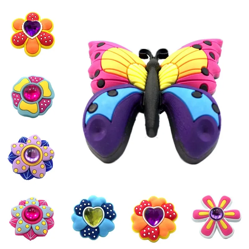 

4pcs Flower Crystal Butterfly High Imitation Shoe Charms Accessories Buckles Fit Wristbands Bracelets Decorations Kids Gift
