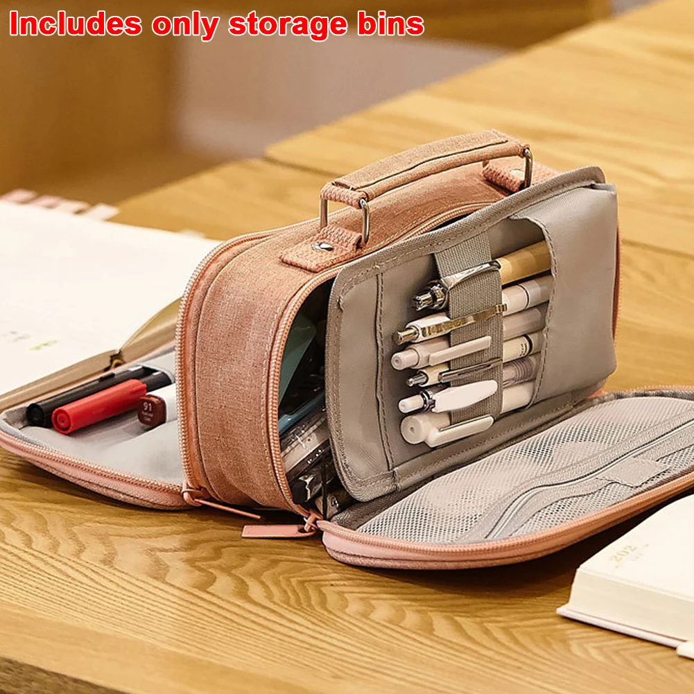 

Stationery Storage School With Handle Office Multiple Compartments Big Capacity Portable Pencil Case Students Multifunctional