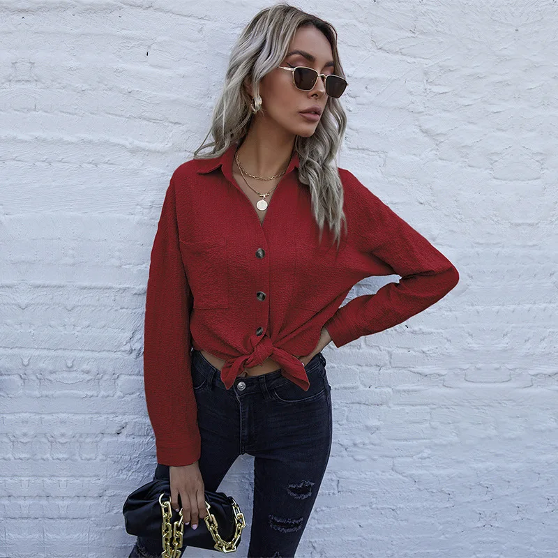 

Office Lady New Solid Color Shirt Women Casual Turn Down Collar Long Sleeve Single Breasted Shirt Spring Vintage Fashion Blouse