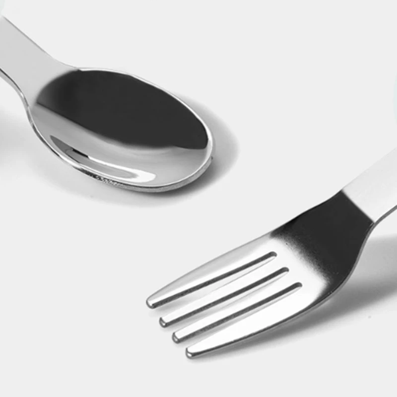 

2Pcs/Set Detachable Baby Stainless Steel Spoon Fork Set Cartoon Silicone Teether XX9E