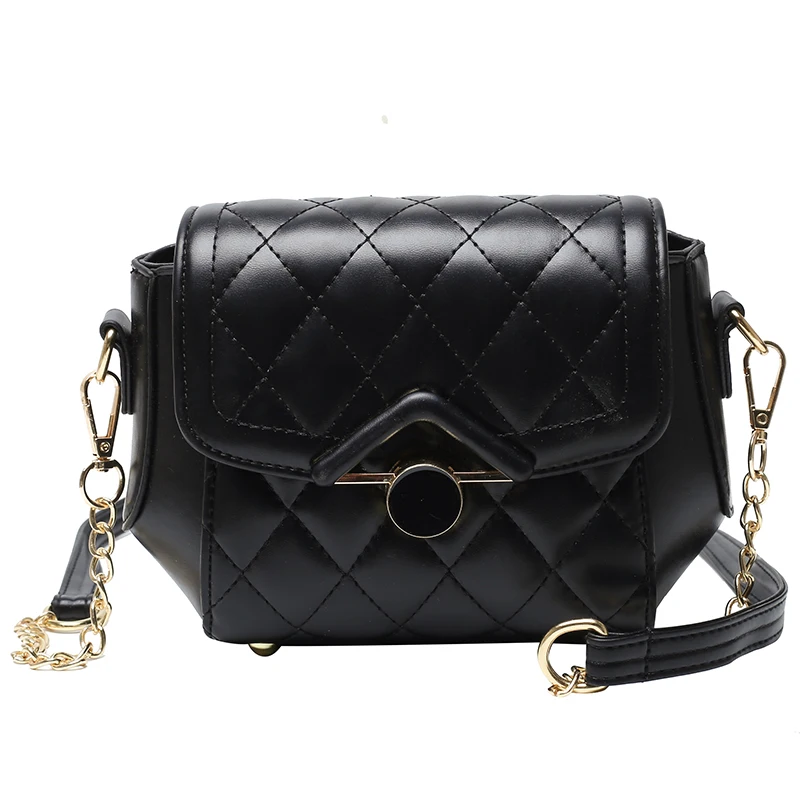 

2021 New Solid Color Single Shoulder Bag Plaid Embroidery Thread Women's Casual Messenger Fashion Chain Bag Lock Small Round Bag