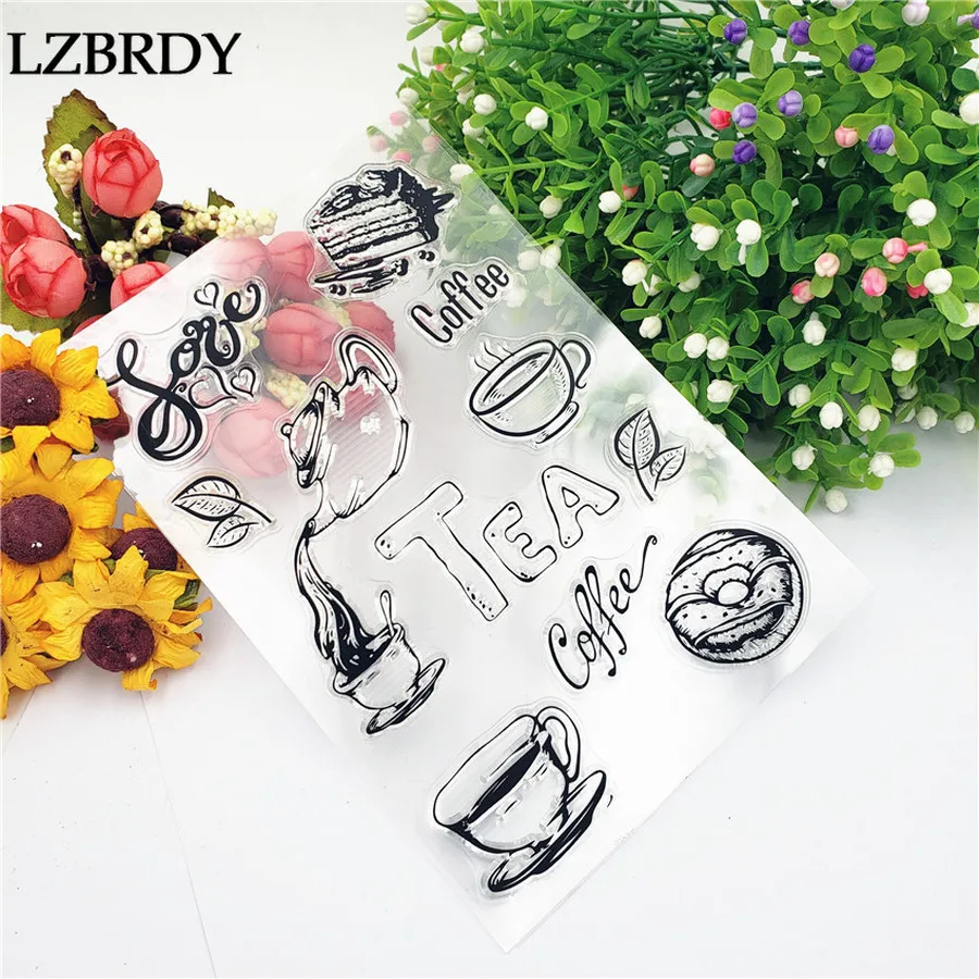 1 упаковка кофейная чашка чайник буквы листья торта прозрачные резиновые штампы