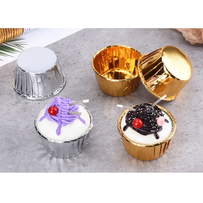 

50/100pcs Aluminum Foil Cupcake Paper Cupcake Liner Baking Cups Muffin Cupcake Paper Cups STTA889