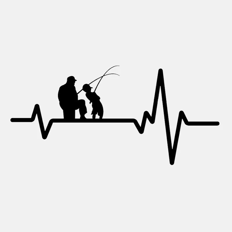 

Personalized Car Stickers Fishing Father Dad Son Fish Rod Reel Heartbeat PVC 17cm X 8cm Decal Motorcycle Waterproof Accessories