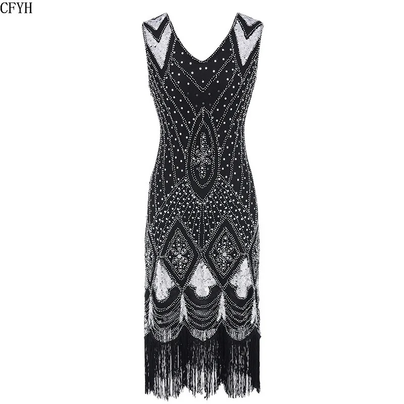 Женское винтажное платье с оборками и рукавами в стиле арт деко украшенное