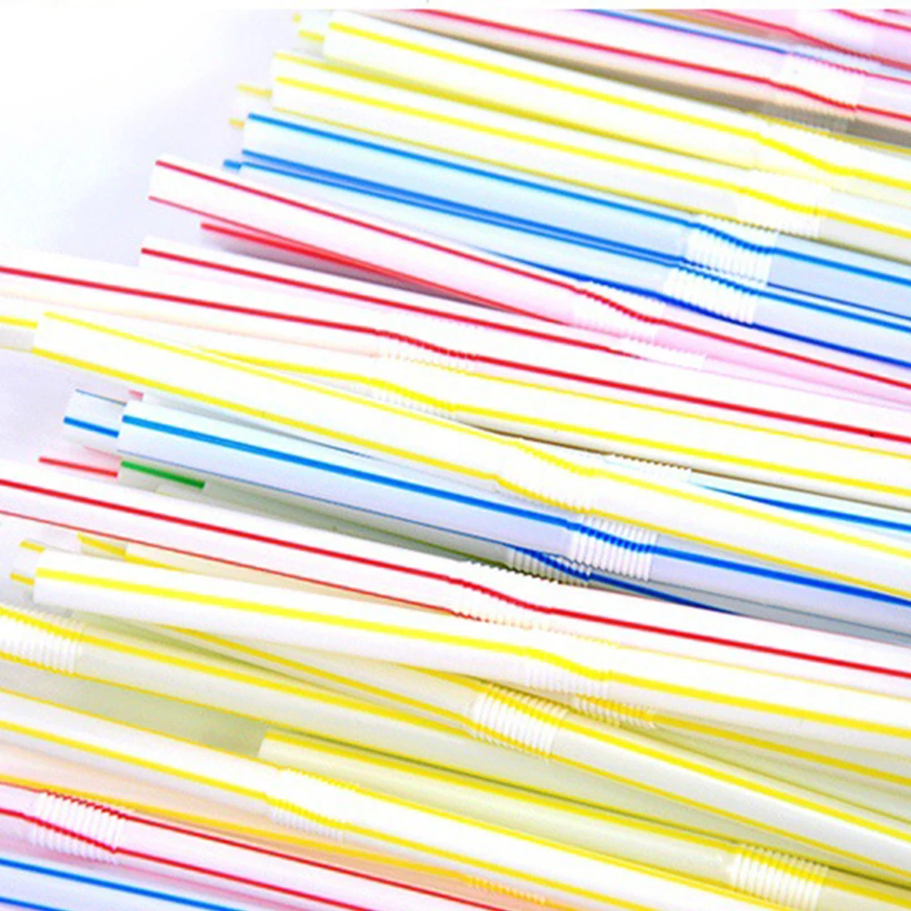 

500pcs Colored Drinking Straw Accessories Birthday Wedding Non Toxic Celebration Disposable Bendable Restaurant Party PP