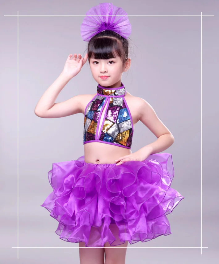 Детские костюмы для джазовых танцев одежда уличных с блестками девочек