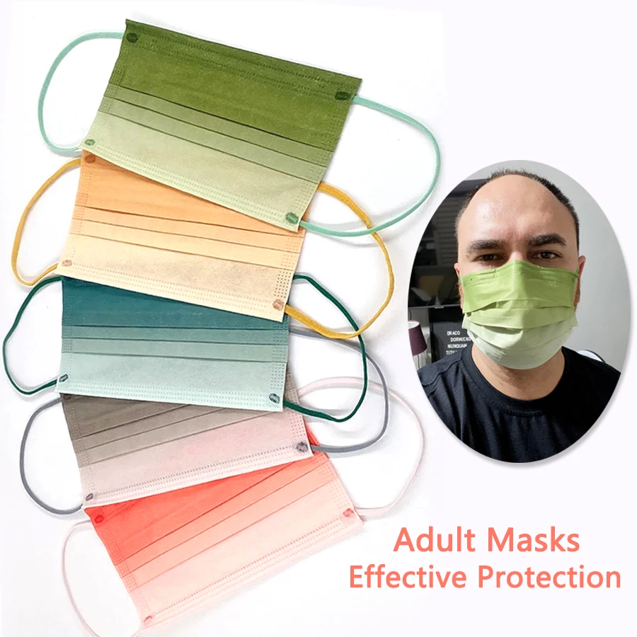 

Adult Disposable Mask 3 Layers Nonwoven Filter Mask Multicolor Breathable Woman Man Mask Anti-smog Dust-proof Mask 50PCS/Lot