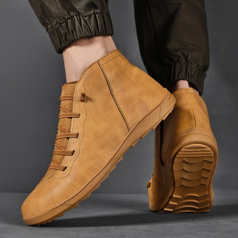 

Coturno Men Casual Shoes Men's Rubber Boots Leather Ankle Boty Dress Work Mens Sneakers Cowboy Black Sneaker For