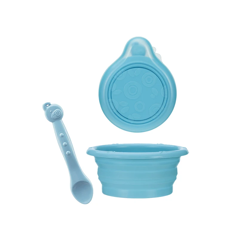

Портативная силиконовая миска для детского питания, контейнер для еды, детская миска, ложка, набор, легкая складная миска для малышей, мальч...