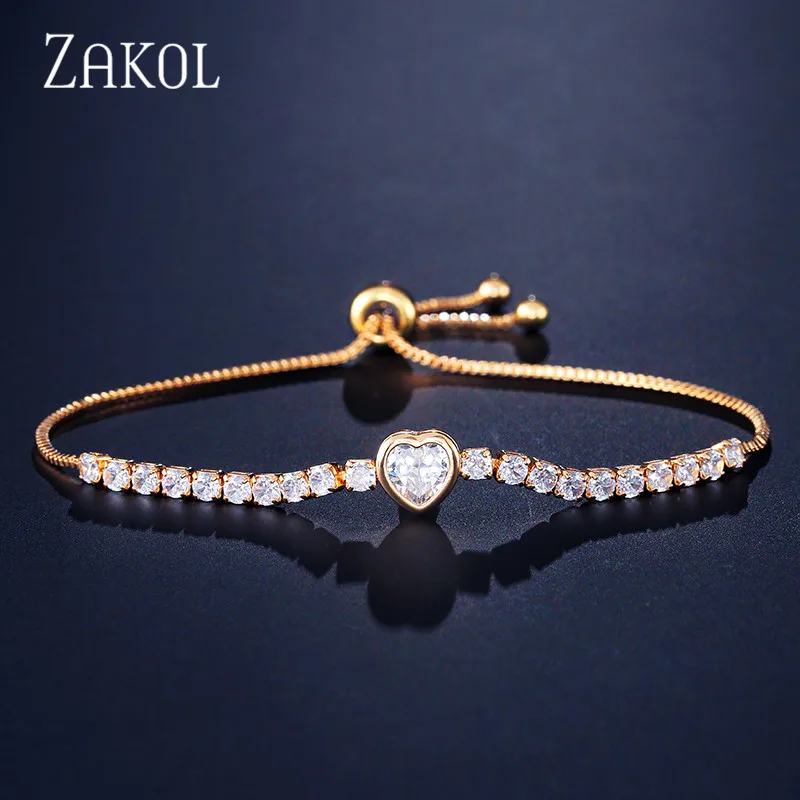 Gold Color Новинка, Круглый Теннисный браслет ZAKOL для женщин, блестящие браслеты с кубическим цирконием и брелоками, женские свадебные ювелирные изделия, FSBP2140 - Окраска металла: Gold Color
