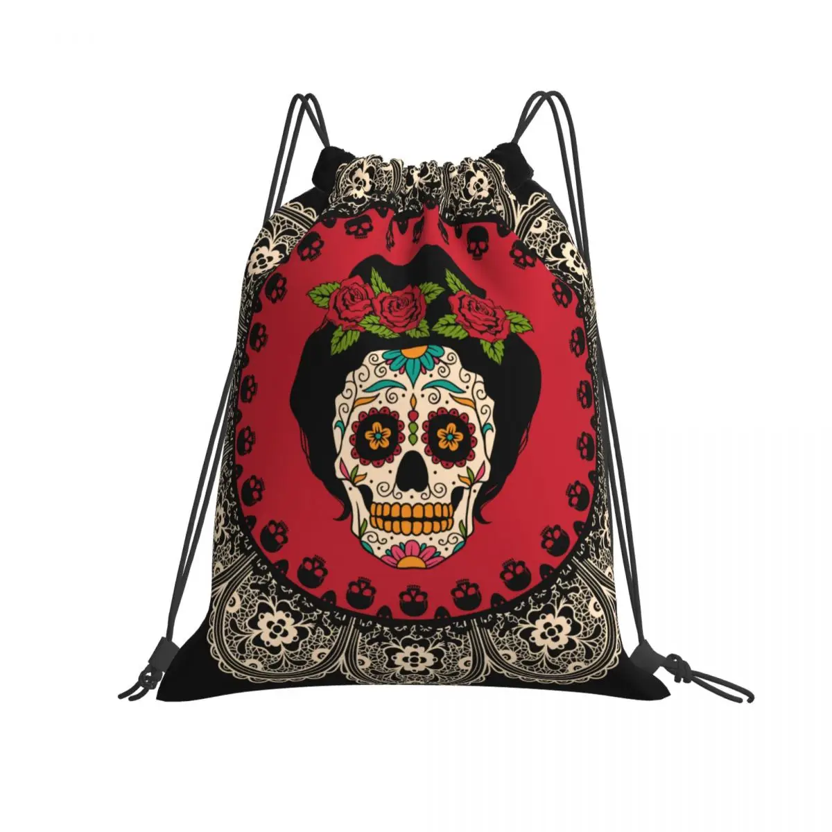 

Foldable String Backpack for Gym Outdoor Frame With Mexican Skull Woman Running Travel School Eco Friendly Shopping Bag