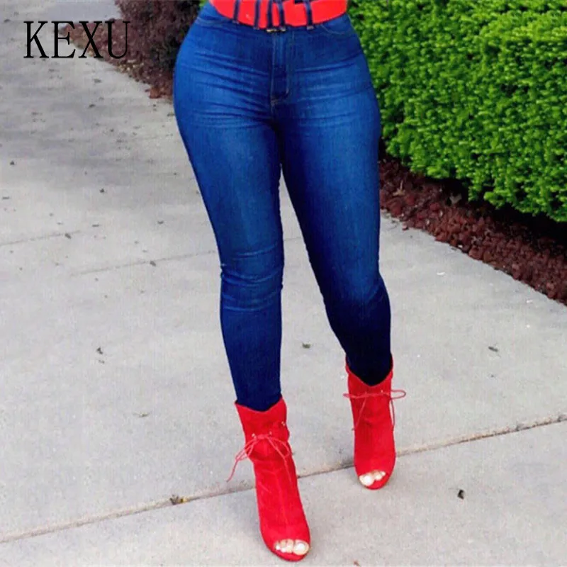 

KEXU Women Denim Skinny Pants High Waist Stretch Pencil Jeans