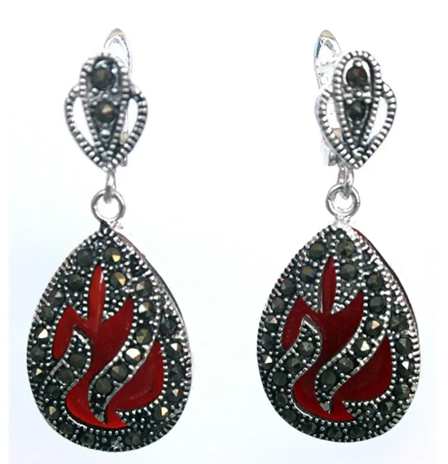 Бесплатная доставка серьги-подвески 11/2 дюйма из серебра 925 пробы и марказита с