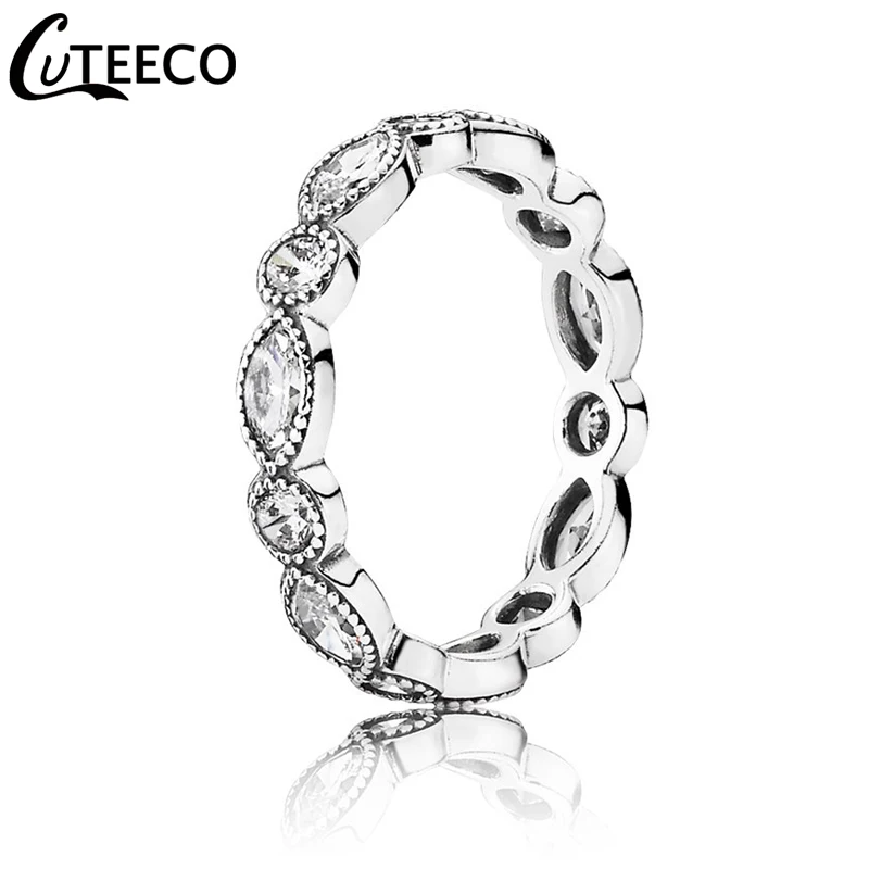 CUTEECO, новинка, фианит, кольца на палец для женщин, модные, серебряный цвет, листья, подходят к бренду, кольца для свадьбы, помолвки, ювелирные изделия - Цвет основного камня: PDT021