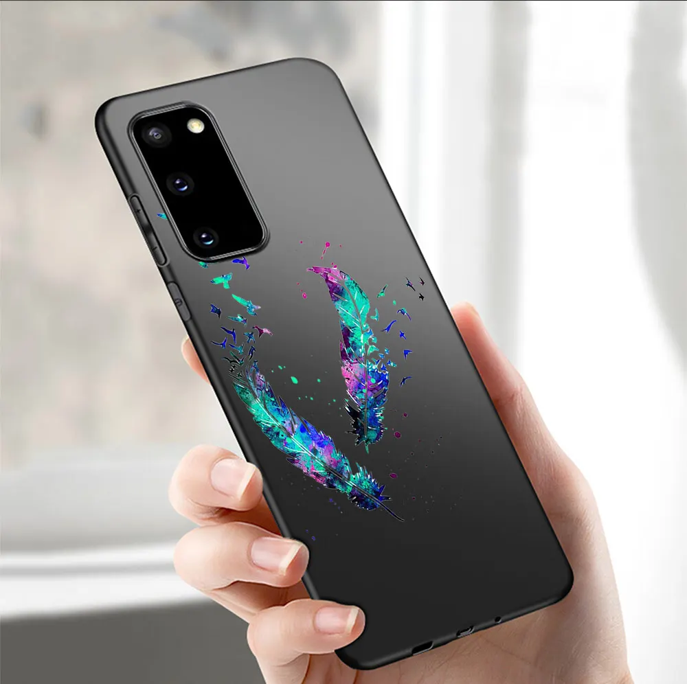 

Fashion Feather Case For Samsung A51 A71 A50 A70 A20 A40 A20E S20 S10 S9 S8 S7 Edge Ultra Puls Note 10 9 8 Plus Black Cover Capa