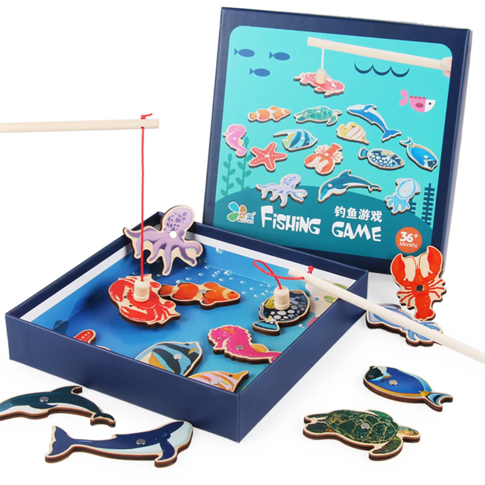 

Magnetic Wooden Marine life Children's Simulation Play House Educational high quality Fishing Toy Parent-child interaction