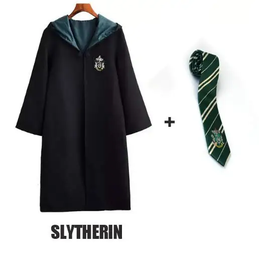 Slytherin and Tie 2 Robe Cape Cloak With Tie Scarf Wand Potter Glasses Ravenclaw Gryffindor Hufflepuff Slytherin Costume Adult Potter Cosplay - Цвет: Slytherin and Tie 2