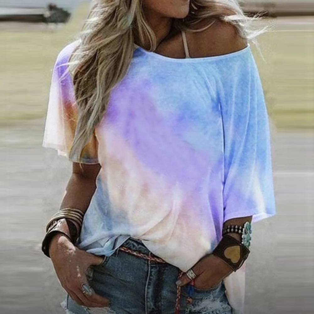 Футболка новые рубашки Летний стиль Харадзюку окрашенный галстук топ свободная