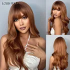Длинные коричневые парики LOUIS FERRE с эффектом омбре и челкой для женщин, синтетические натуральные волнистые искусственные волосы, парики для косплея, термостойкие парики оранжевого и коричневого цветов