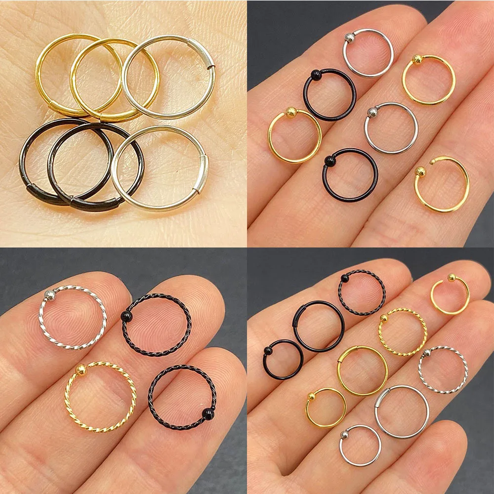 Кольцо для пирсинга носа с откидной крышкой черное бесшовное ювелирное изделие