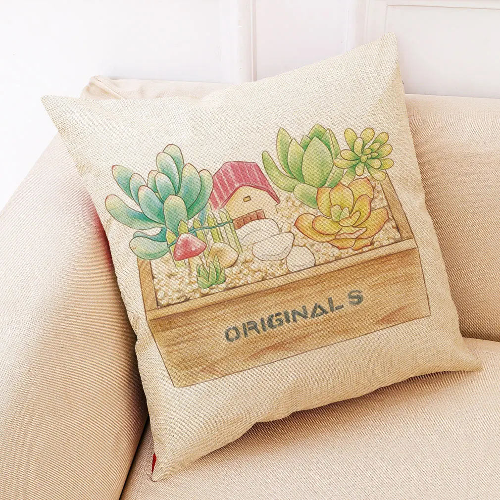 Наволочка для подушки с суккулентами украшение дома наволочка диванной