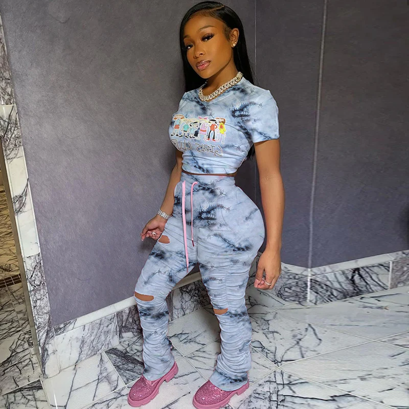 

TWO PIECE SET Stacked Joggers Pants Tracksuit Print Cut Out Hole Sweat Suits Women 2 Piece Set Trendy Sweatsuit Outfits Chic