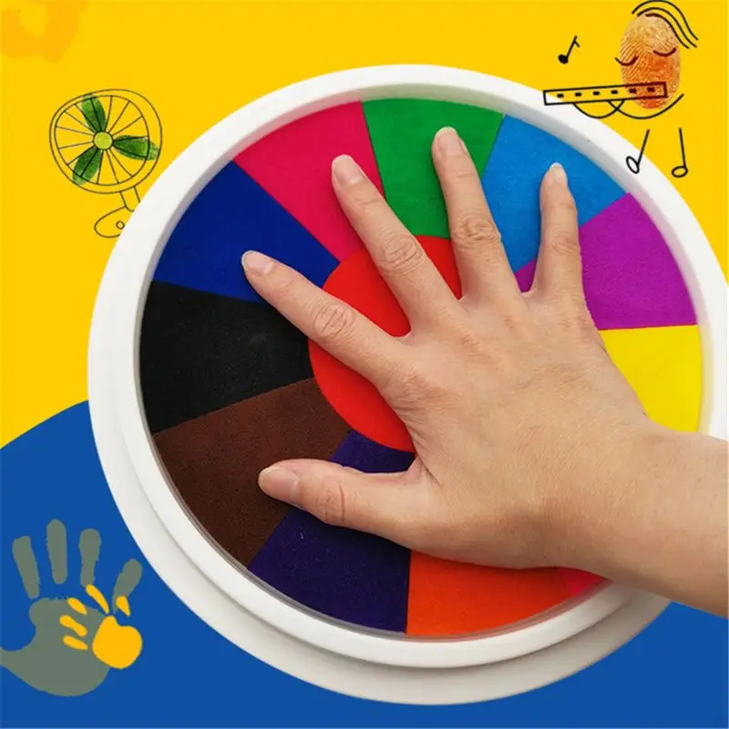 

24cm Funny 24 Colors Ink Pad Stamp DIY Finger Painting Craft Cardmaking For Kids Montessori Drawing 0-12 Months Baby Toys