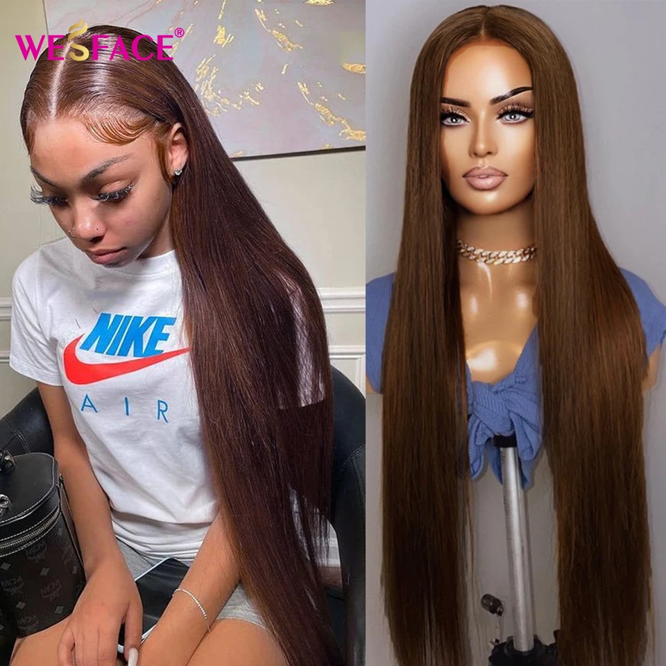 Honey Brown Straight Lace Front Wig For Women Brazilian Straight Brown 13X4 Lace Frontal Wig Colored Human Hair Preplucked Bleac