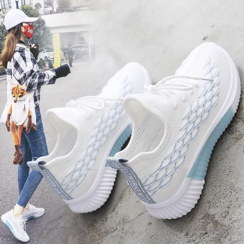 

Women's casual shoes lace-up lightweight, comfortable and breathable flying woven sports shoes 2021 spring new style