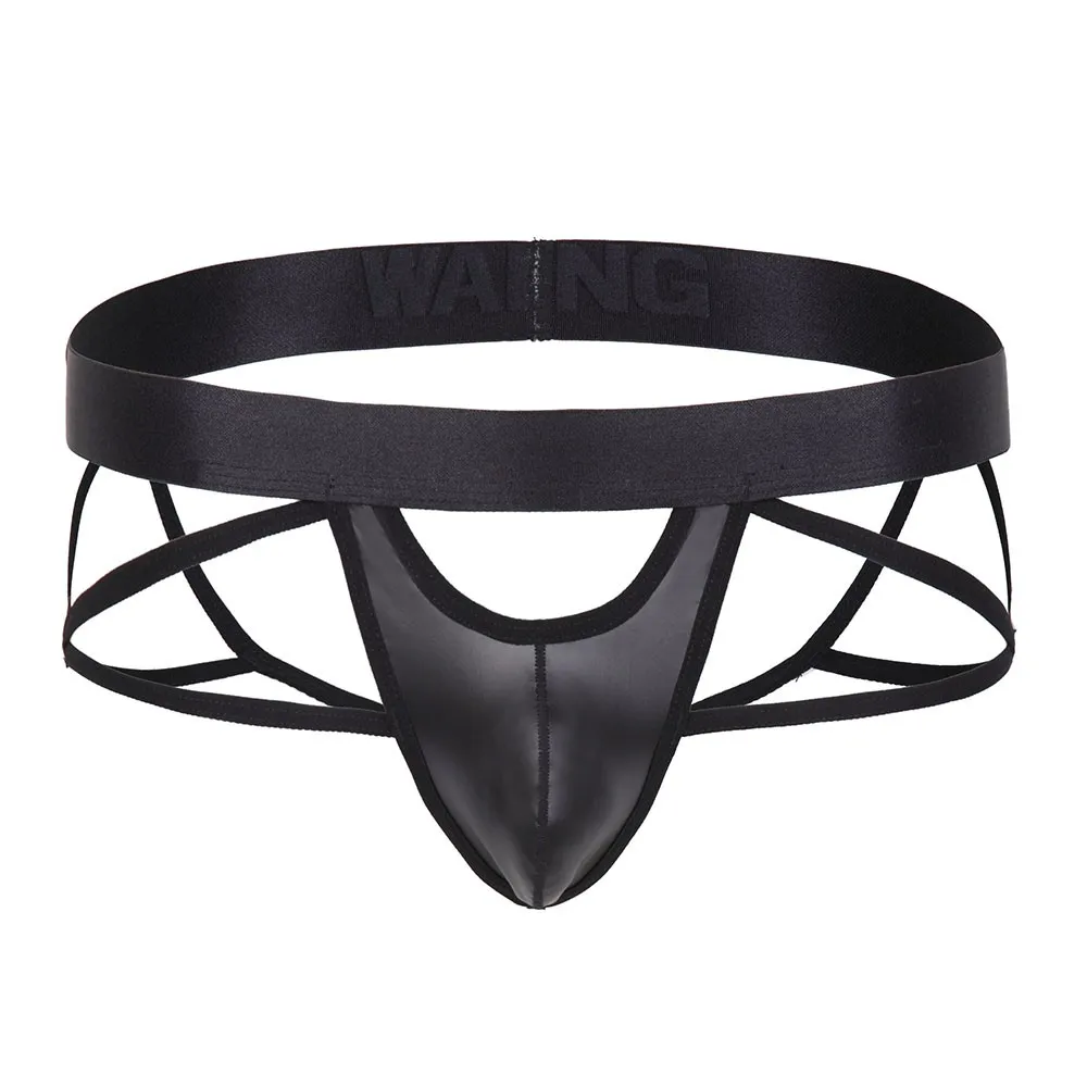 

Sexy Men Lingerie Mesh Faux Leather Jockstrap Underwear Thong G-String Briefs Fashion Funny Gays Clothes Sissy Pantied Inmitate