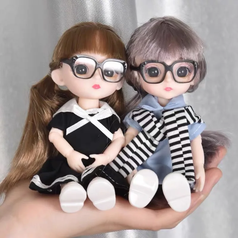 

New 16 cm BjD Doll 13 Movable Joints 3D Eyes Fashion College Style Suit To Send Glasses Girl DIY Dress Up Toy Christmas Gift