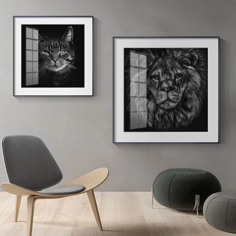 Вдохновляющие картины Лев кот обезьяна холст искусство на черном фоне