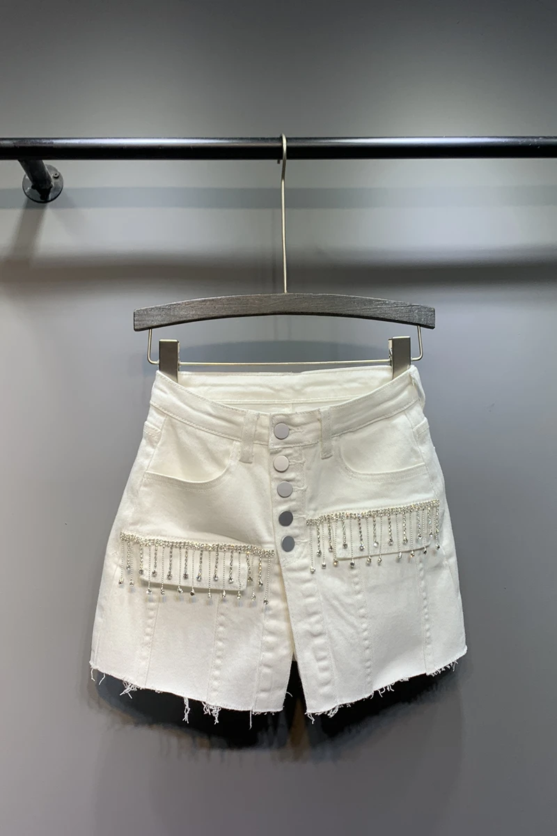 

Short Skirts Jeans Push-Up Tassel High-Waisted Button fiy Denim Summer DM001