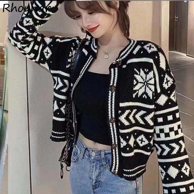 

Cardigan Women Winter Warm Fashion Geometric Sweet Casual Cozy Long Sleeve Crop Female Girls Street Jumpers Comfort Ulzzang New