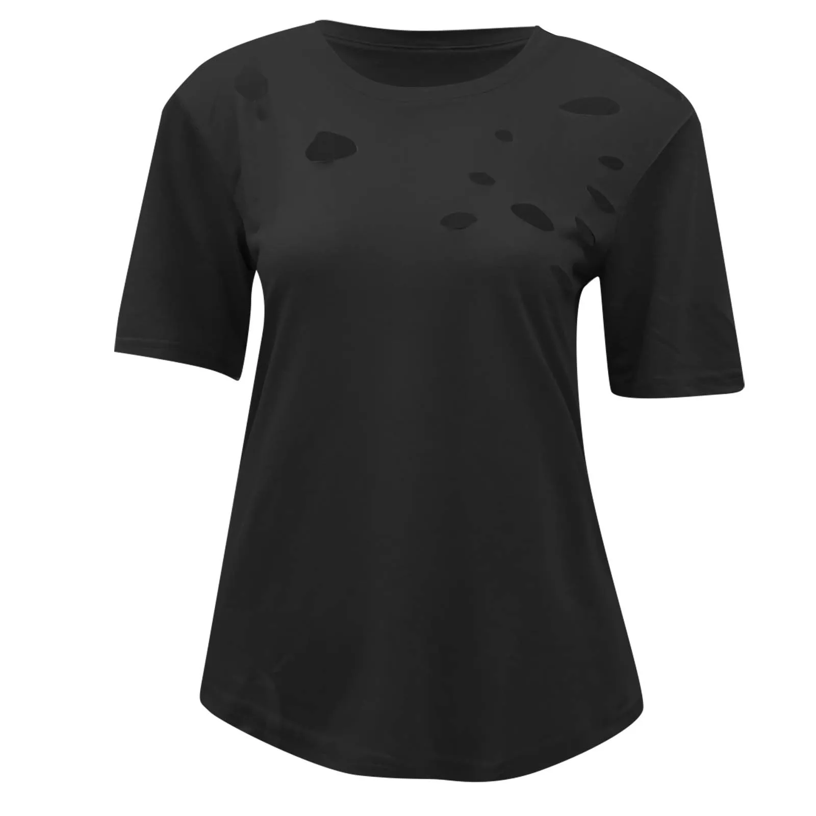 Летние женские футболки повседневная рваная футболка с коротким рукавом и