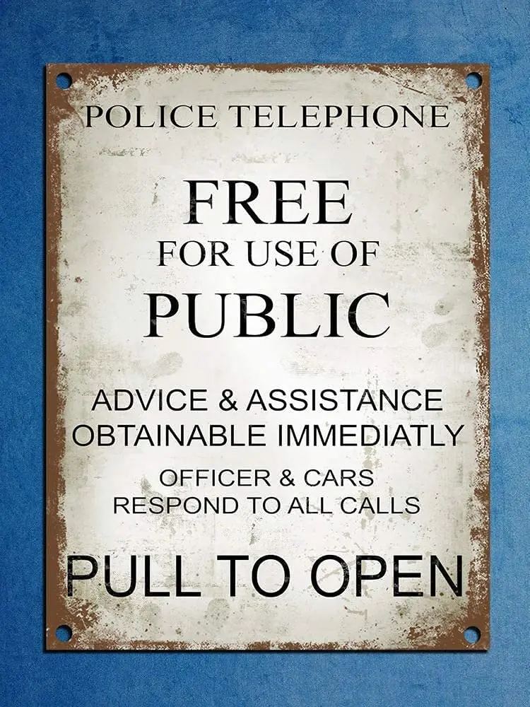 

Retro Decorative Metal Tin Sign Police Telephone Free for Use of Public Pull To Open Household Decorative Metal Plate 8x12 Inch