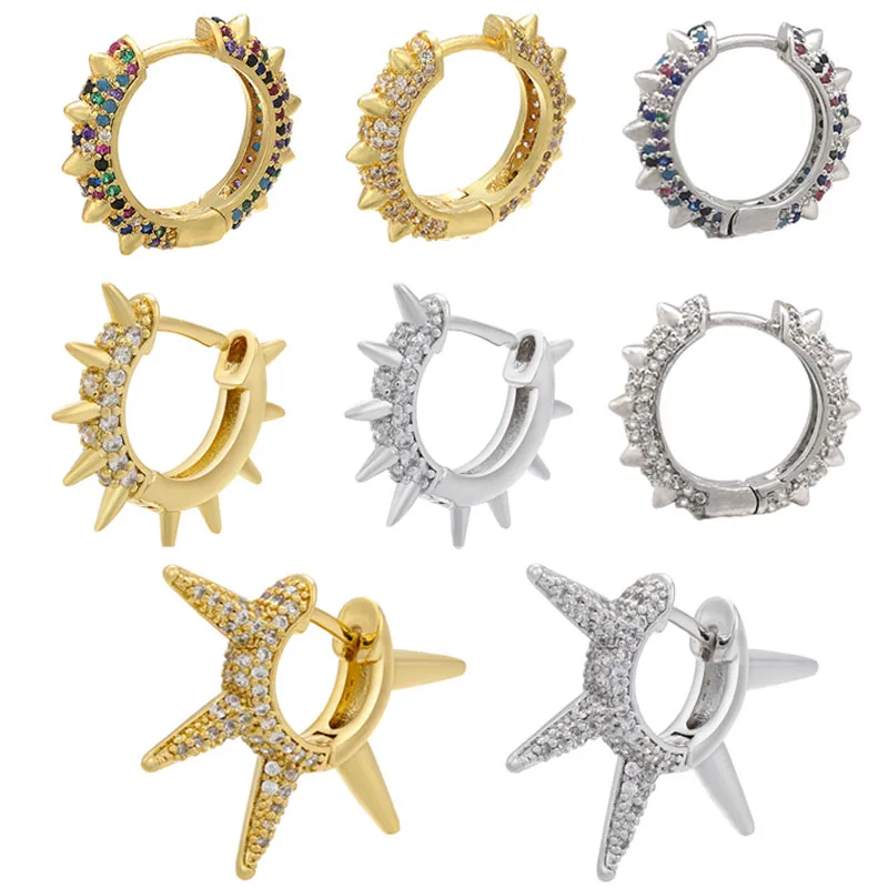 

Geometric Hoop Earrings for Women CZ Jewelry Gold Silver Color Bling Hoops Earring Indian Chunky Sting Rivet Punk Exaggerate